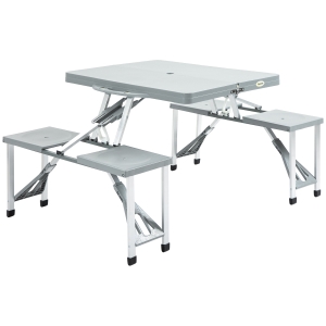Outsunny Aluminium PP 4-Seater Portable Picnic Table and Bench Set Silver