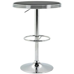HOMCOM Round Height Adjustable Pub Table Counter Bar Table with Faux Leather Tabletop and Adjustable Footrest for Dining Room, Home Bar