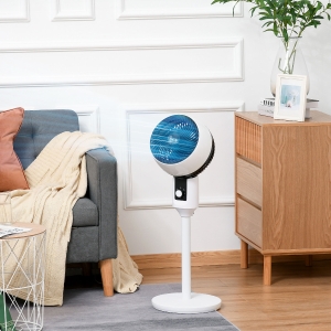 HOMCOM 32'' Air Circulator Fan 3 Speed, 70° Oscillation 90° Vertical Tilt, Round Base, Carry Handle, for Living Room, Bedroom, Office, Black and White