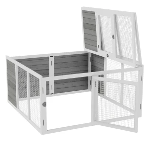 PawHut Rabbit Hutch Small Animal Guinea Pig House Ferret Bunny Cage Duck House Rabbit Hideaway Chinchilla Cage Outdoor Indoor with Openable Roof Grey