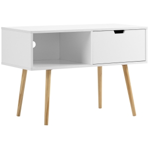 HOMCOM TV Cabinet Unit for TVs up to 47'' Flat Screen with Shelf and Drawer, Entertainment center with Cable Hole for Living Room, Bedroom, White