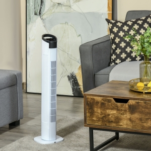 HOMCOM Freestanding Tower Fan, 3 Speed 3 Mode, 7.5h Timer, 70 Degree Oscillation, LED Panel, 5M Remote Controller, Black and White