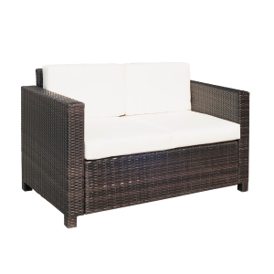 Outsunny Gartenlounge Sofa mit Kissen 2-Sitzer Garten Loungesofa Outdoor Metall Polyester Braun+Weiß 130 x 70 x 80 cm