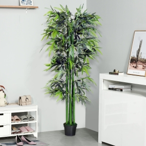 Outsunny 6ft Artificial Bamboo Tree Plant Greenary in A Pot for Home Office Planter 1.8M