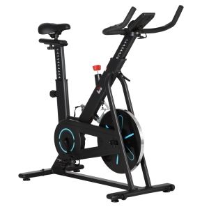 HOMCOM Bicicleta Estática com Volante de Inércia de 6,5kg Bicicleta Fitness com Assento e Guiador com Altura Ajustável Ecrã LCD e Rodas para Casa 110x52x105x120cm Preto