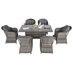 Outsunny 6 Seater Patio Rattan Wicker Dining Set Furniture w/ Tempered Glass & Umbrella Hole