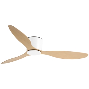 HOMCOM Ventilador de Techo Motor DC Ø132x18 cm con Mando a Distancia 3 Aspas Reversibles 6 Velocidades y Temporizador Silencioso para Dormitorio Salón Comedor Blanco y Natural