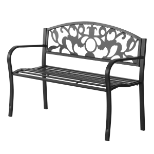Outsunny Metal Frame Bench, 128Lx50Wx91H cm, Net Weight 12kg-Black