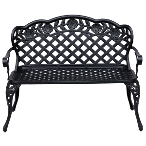 Outsunny Garden Bench, Cast Aluminium, 107Lx58Wx85H cm-Black