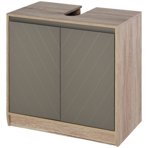 HOMCOM Meuble salle de bain sous Lavabo - meuble sous-vasque - placard 2 portes avec étagère - dim. 60L x 30l x 59,8H cm - panneaux particules chêne clair gris