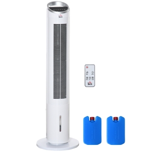 HOMCOM Ventilateur colonne rafraichisseur d'air humidificateur 3 en 1 - puissance 60 W - oscillant, silencieux - timer, 3 modes, 3 vitesses - télécommande incluse - blanc