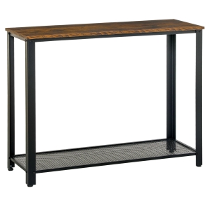 Homcom Console table d'appoint Vintage style industriel dim. 101L x 35l x 80H cm étagère métal noir panneaux particules imitation bois