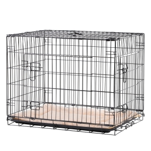 PawHut Cage de transport pliante pour chien poignée, plateau amovible, coussin fourni 74,5L x 46l x 53H cm noir