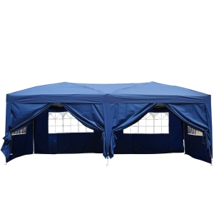Outsunny Carpa 6x3 m Plegable en Acordeon 4 Paneles laterales 2 Cortinas +Bolsa Transporte Azul