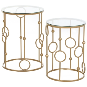 Tables gigognes lot de 2 tables basses design style art déco doré verre