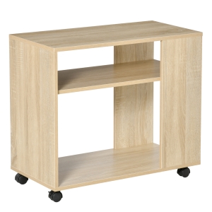 HOMCOM Bout de canapé sur roulettes table d'appoint roulante 2 étagères panneaux particules aspect chêne clair