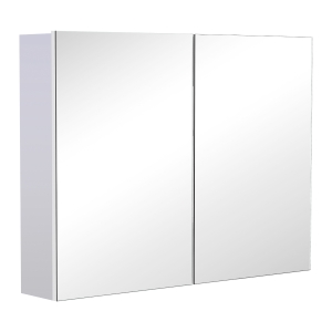 Armoire miroir de salle de bain 2 portes et étagères MDF blanc