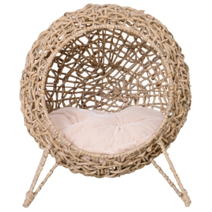 Pawhut Panier chat lit chat cosy grand confort dim. Ø 52 x 58H cm coussin moelleux inclus résine tressée imitation rotin beige