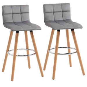 HOMCOM Bar stool Set of 2 Armless Upholstered Counter Height Bar Chairs with Wood Legs & Footrest, Grey