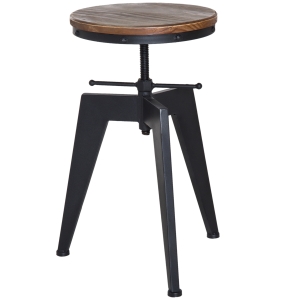 HOMCOM Three Legged Metal Base Swivel Stool - Wood-Effect