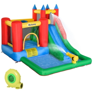Outsunny Château gonflable avec toboggan piscine et mur d'escalade pour enfants 3-8 ans avec gonfleur et sac de transport dim. 330L x 245l x 215H cm - multicolore
