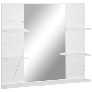 kleankin Miroir mural de salle de bain avec étagères de rangement - 4 étagères latérales + 1 étagère inférieure - MDF