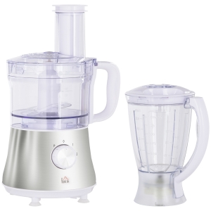 HOMCOM Food Processor with 1L Bowl, 1.5L Blender, Knife Blades, Reversible Slicing and Grating Discs, Adjustable Speed and Pulse, 500W