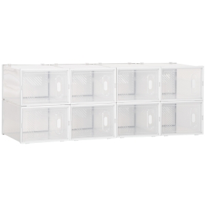 HOMCOM Organizador de Zapatos Modular Estantería Modulable con 8 Cubos Puertas Magnéticas 28x36x21 cm Transparente