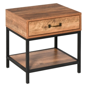 HOMCOM Table de chevet style industriel en métal et MDF avec tiroir et étagère dim. 48L x 40l x 51,5H cm