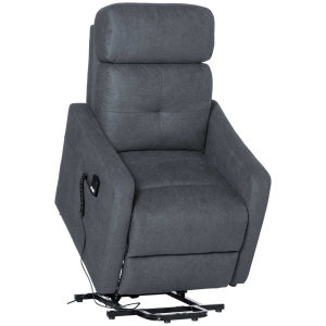 HOMCOM Elektrischer Relaxsessel Fernsehsessel Sessel mit Aufstehhilfe Relaxsessel mit liegefunktion mit Fernbedienung Polyesterstoff Stahl Grau 71 x 94 x104 cm