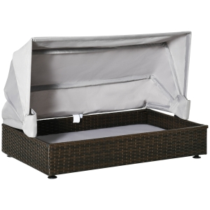 PawHut Rattan Hundehütte mit Dach Hundeliege Hundehaus Haustierbett Hundebett Hundekorb Hundesofa Hunde Outdoor Kissen Kaffee+Grau 90 x 60 x 65 cm