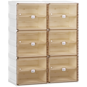 HOMCOM Portable Shoe Cabinet, Folding Shoe Storage Organizer with Ten Compartments, Magnet Doors, Holds up to 20 Pairs, for Hallway, Bedroom, Entryway, White and Brown