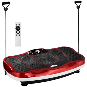 HOMCOM Plataforma Vibratória Placa de Vibração com Ecrã LED Velocidade Ajustável USB Música Controlo Remoto e Corda Elástica para Treinamento em Casa 78x45x13cm Preto e Vermelho