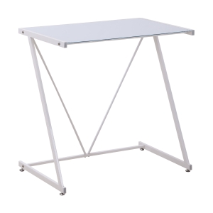 HOMCOM Escritorio Mesa de Ordenador 80x50x75 cm con Encimera de Vidrio Templado y Patas de Metal Carga 80 kg Estilo Moderno para Oficina Estudio Dormitorio Blanco