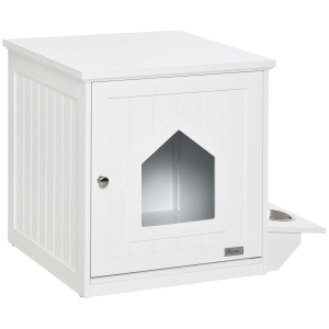 PawHut Katzenschrank für Katzentoilette Katzenklo Katzenhaus Katzenkommode mit Zubehör Schrank MDF Weiß 64 x 51 x 51,8 cm
