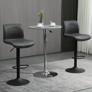 HOMCOM Set of 2 Leather Bar Stool Adjustable Height Swivel Footrest and Base for Breakfast Bar, Kitchen and Home, Grey