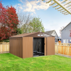 Outsunny 13ft x 11ft Outdoor Garden Roofed Metal Storage Shed Tool Box with Foundation Ventilation & Doors Yellow