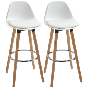 HOMCOM Conjunto de 2 Bancos de Bar Estofado em PU Bancos Altos de Cozinha com Assento de 70cm e Giratório 360° e Pés de Madeira para Cozinha Sala de Jantar 40x42x91cm Branco