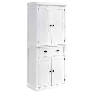HOMCOM Traditional Colonial Freestanding Kitchen Cupboard Storage Pantry Cabinet - 76L x 40.5W x 184H (cm) White
