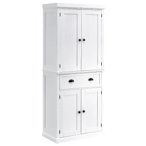 HOMCOM Freestanding Kitchen Pantry Cabinet Traditional Colonial Style Storage Cupboard, 76L x 40.5W x 184H cm, White