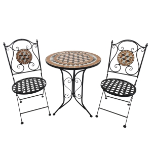 Outsunny 3 PCs Garden Mosaic Bistro Set Outdoor Patio 2 Folding Chairs & 1 Round Table Outdoor Furniture Vintage