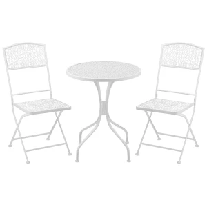 Outsunny Bistro Set for 2, Metal Folding Chairs with Round Table, White, Ideal for Balcony & Outdoor Indoor Use.