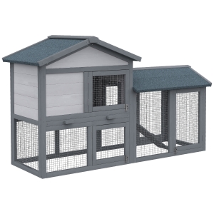 PawHut Kleintierstall mit Freilauf Zwergkaninchen Zwerghühner Zwergkaninchenstall Meerschweinchenstall MeerschweinchenKäfige für draußen Kleintierhaus Tannenholz Grau 147 x 54 x 84 cm