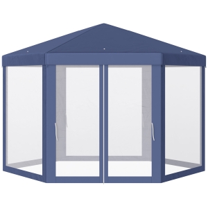 Outsunny Pavillon Gartenpavillon mit Moskitonetz Partyzelt Gartenzelt Festzelt Zelt 6-eckig Polyester+Metall Blau 197x250x250cm