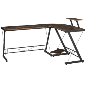 HOMCOM L Shaped Office Desk Round Corner Gaming Table Workstation with Storage Shelf, CPU Stand for Home Office