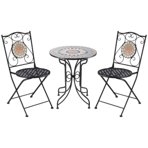 Outsunny 3 Piece Garden Bistro Set, Folding Patio Chairs and Mosaic Tabletop for Outdoor, Balcony, Poolside, Light Blue
