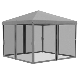 Outsunny Faltpavillon Pavillon Faltzelt mit Seitenwänden inkl. Tragetasche Metall+Oxford Hellgrau+Schwarz 3x3m