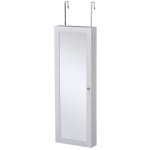 HOMCOM Armadio Portagioie da Muro o da Porta con 2 Specchi, per Bracciali, Orecchini e Anelli, Bianco