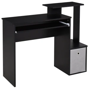 HOMCOM Wooden Computer Desk with Keyboard Tray, Drawer, Shelf, Home Office Workstation, Study Gaming Desk, Black