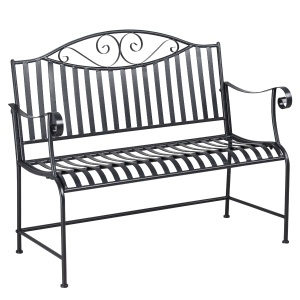 Outsunny Gartenbank Sitzbank Parkbank 2-Sitzer Metallbank Stahlrahmen mit Armlehne für Garten Balkon und Terrasse bis 220 kg belastbar Grau 15,5 x 54 x 96 cm